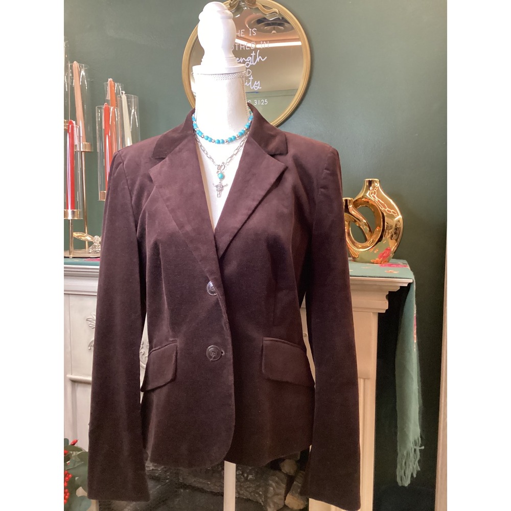 Tribal Dark Chocolate Velvet Blazer Size 10‎ Two Button Jacket